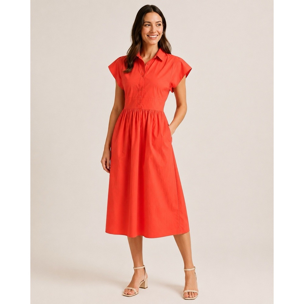 Anonyme Designers Orange Button Front Shirt Dress Midi Cottagecore XL